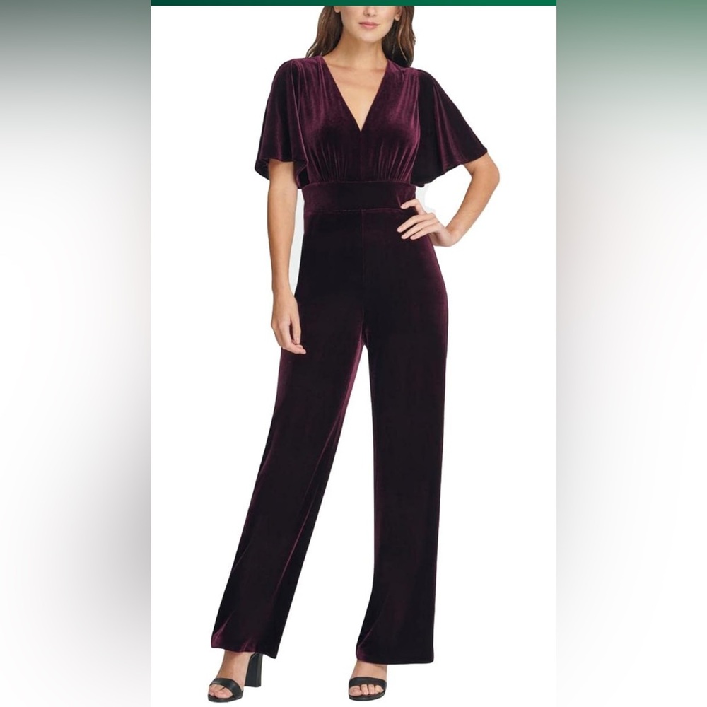 DKNY Velvet Jumpsuit in Deep Burgundy